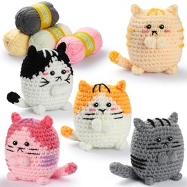 YWQZBHEMO Crochet Cat Kit for Beginners - Crochet Kit with Step-by-Step Video Tutorials, Learn to Crochet Kits for Adults and Kids, 5PCS Cat Crocheting Set