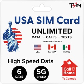 TSIM USA Canada Mexico SIM Card 6 Days | Unlimited High Speed Data in 5G/4G in USA (Hawaii Included) + Unlimited Low Speed Data in CAN and MEX (Data Sharing Allowed)| Unlimited Local Calls and Texts