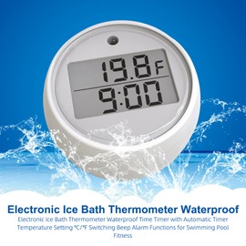 Electronic Ice Bath Thermometer Waterproof Time Timer with Automatic Timer Temperature Setting ℃/℉ Switching Beep Alarm Functions for Swimming Pool