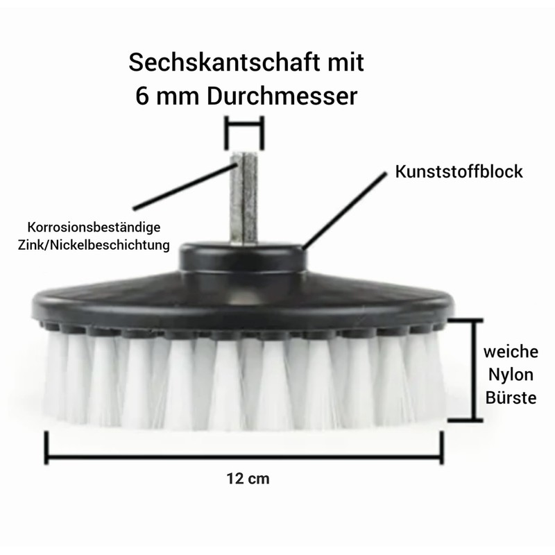 Brush attachment, cordless screwdriver, soft hardness, ideal for bathroom, toilet,