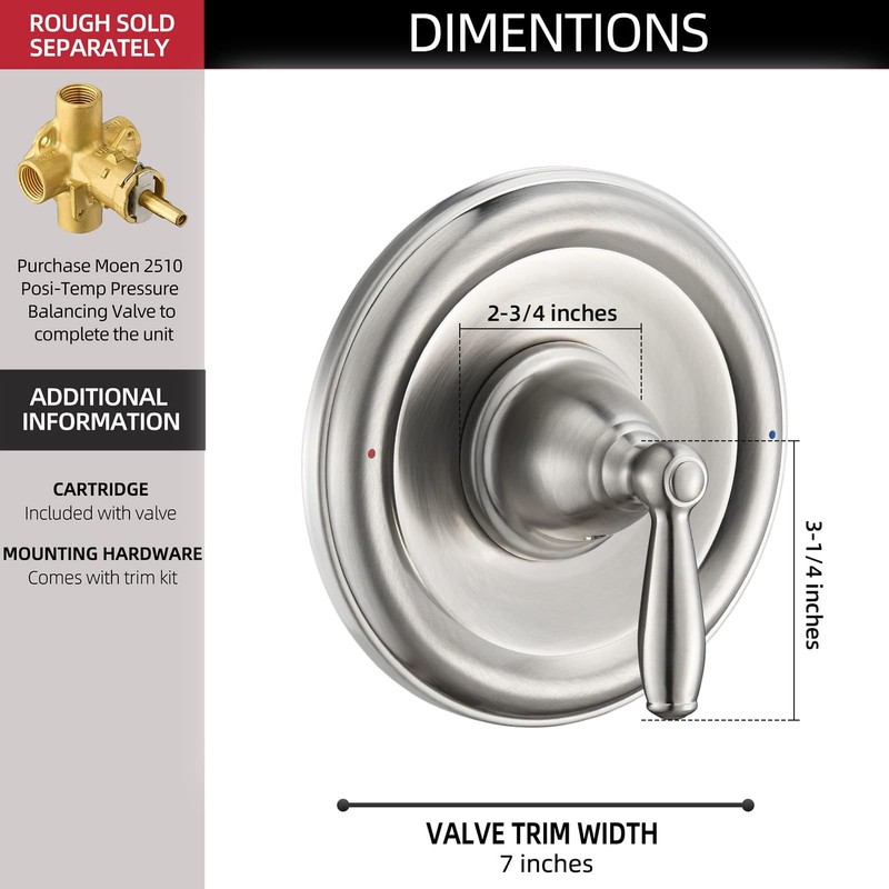 Pressure Balancing Tub and Shower Trim Kit, Compatible with Moen