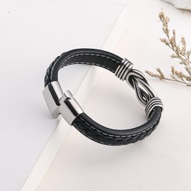 BOCHOI Grandson Stainless Steel Leather Bracelet for My Grandsons Christmas Gifts for Boy's Man Leather Bracelet for Boys, Adjustable Bracelet Presents for Anniversary Birthday Valentines Day 22.8cm
