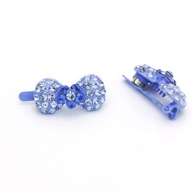 Small Decorative Hair Clip Bow Magnet Barrette Rhinestone Crystal Hair Barrette, 1pc, Blue