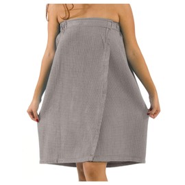 BY LORA Women's Bath Wrap Women's Bath Shower Dress with Adjustable Closure Lightweight Waffle Knee Length Body Wraps for Beach Spa Gym Bath Pool S-XXXL