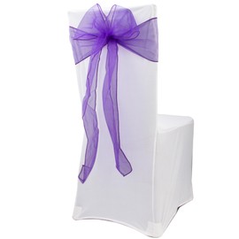 Time to Sparkle 22x280cm Organza Chair Sashes Wider Fuller Cover Party Decoration 50PCS Bow Sashes for Wedding -Purple
