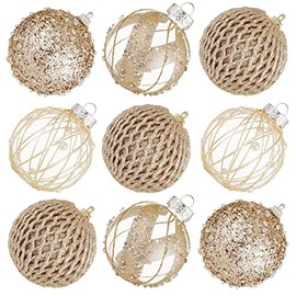 80mm/3.15" Christmas Ball Ornaments - 9pcs Large Shatterproof Foam Christmas Tree Decorations, Clear Plastic Glitter Hanging Balls for Xmas Holiday Party Home Decor (Champagne)