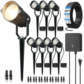 CRODIAL All-in-One Low Voltage Landscape Lighting Kit, 6W LED Landscape Spot Lights with 150W Transformer 65FT Wire, 2700K Waterproof Outdoor Landscape Lighting 12-24V for Garden Pathway Tree (8 Pack)