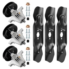 wyevee 3 Pack 618-09256 Spindle, 3 Pack 742P05094 Blade, Compatible with Cub Cad et M-TD Crafts Man ZT1 ZT2-50 Z5600 Z5650 50-Inch Deck, Lawn Mower Rebuild Kit