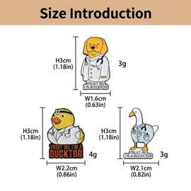 Funny Pun Animal Doctor Enamel Pins Set of 3 - Dogtor Ducktor Cartoon Brooches, Novelty Gift for Medical Professionals, Zinc Alloy Badges for Backpacks Jackets