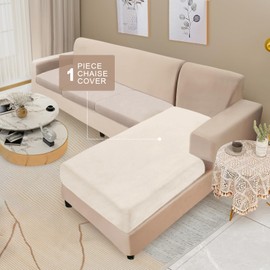 NAISI Sectional Couch Cover 1 Piece Velvet Separate Chaise Lounge Cover Soft Stretch Sofa Slipcovers for Left/Right Chaise Sectional Couch(Chaise Lounge,Beige)