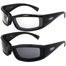 (2) Pairs Stray Cats Motorcycle Glasses Sunglasses Smoked Clear Neoprene Foam Padded New