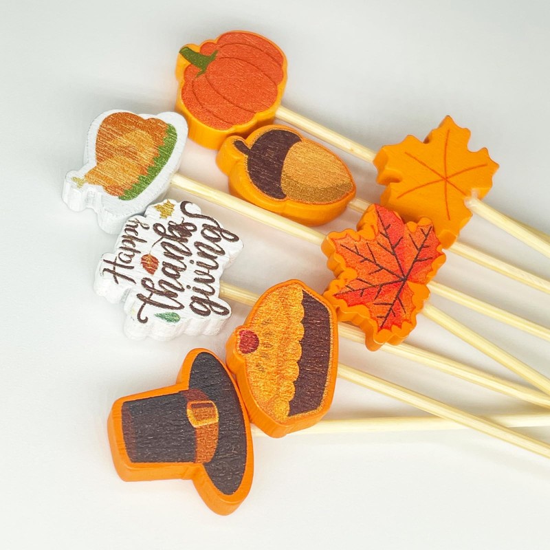 200PCS Thanksgiving Wooden Cocktail Picks Cupcake Toppers – Turkey Day