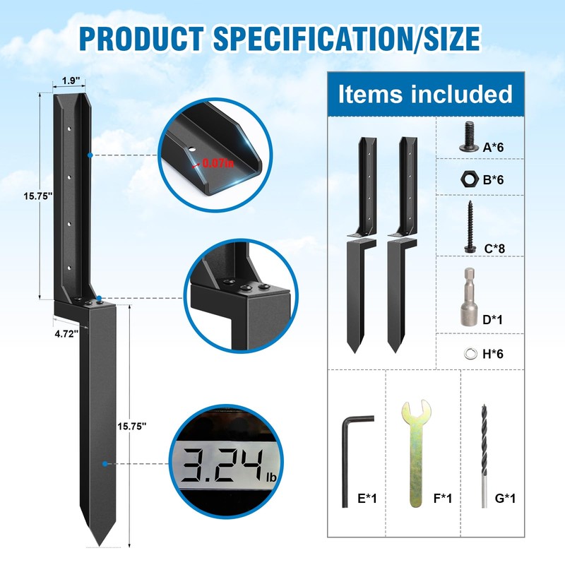 2 Pcs Fence Post Repair, Heavy Duty Fence Post Kit