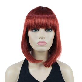 Lydell Short Bob Hair Wigs for Women with Neat Bangs Full Synthetic Heat Resistant Red