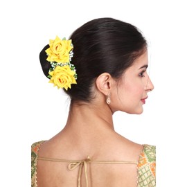 Rose Flower Hair Pins for Bridal Shower, Wedding, Party, Home Decoration, Set of 2, Yellow