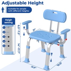 KingPavonini Shower Chair for Inside Shower with Arms and Back, Height & Width Adjustable Heavy Duty Shower Seat for Inside Tub(550 lb), Shower Chair for Elderly and Disabled