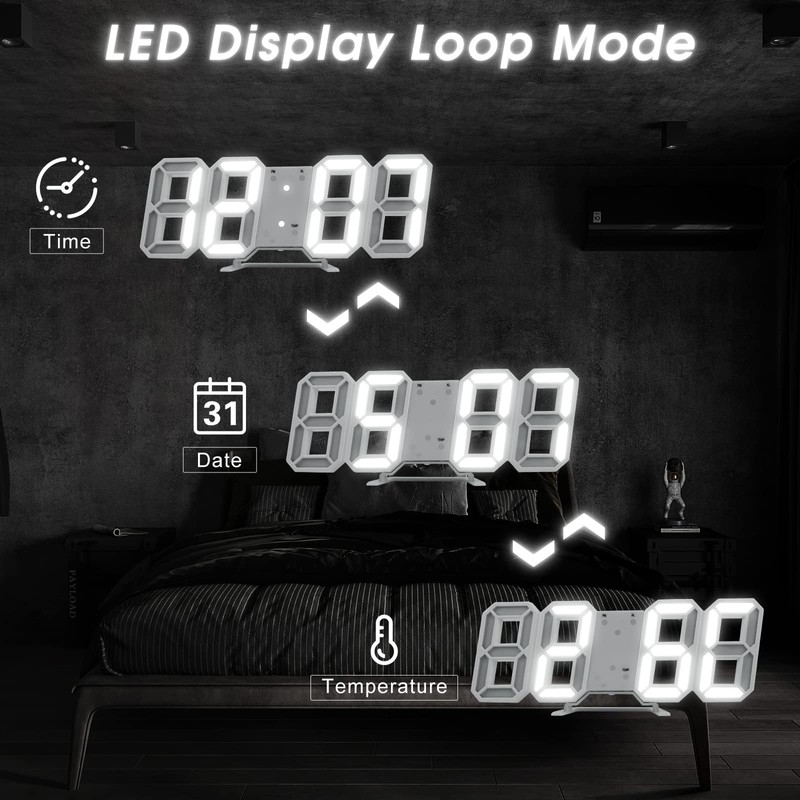 DSLIHA 3D Digital Alarm Clock for Bedrooms, LED Desk USB