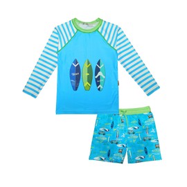 weVSwe Boys' Swimming Costume SPF 50+ Long Sleeves Rash Guard for Boys UV Protection Swimming Shirt and Shorts Children, Surfboard
