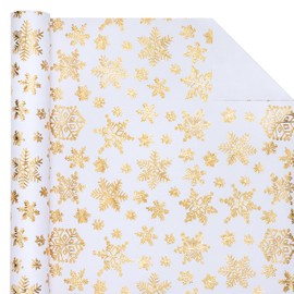 WRAPAHOLIC 3D Kraft Christmas Wrapping Paper Roll - Mini Roll - 17 Inch x 16.5 Feet - Gold and White Christmas Snowflake Design with Embossed Perfect for Holiday, Party Celebration