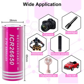 MLGBDC 4Pcs 3.7V 26650 Rechargeable Battery 6800mAh High Capacity Batteries 26650 Battery for Flashlights(Flat Top+Charger)