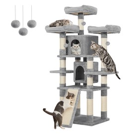 Feandrea 67 Inches Multi-Level Cat Tree for Large Cats, with Cozy Perches, Stable, Light Gray UPCT18W