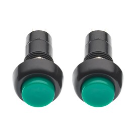 Momentary Push Button Switch 12mm Mini Miniature 125V Volt 3A Amp (Pack of 2) Panel Mount SPST Open ON OFF 2 Pin GREEN ABS Round Button Solder Terminals for Model Railway DIY Electronics Projects