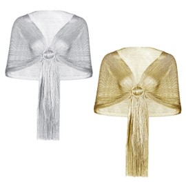 HXSYKJDM 2PCS Sparkling Shawl for Women, Sparkling Metallic Shawls and Wraps with Buckle, Gold Silver hawl Evening Wraps Elegant Gold Pashmina Wrap for Evening Party Wedding