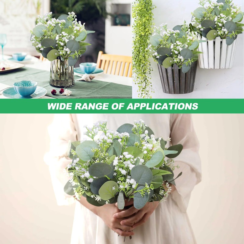 HONQX Artificial Eucalyptus Stems, 24 Pcs Gypsophila Artificial Flowers Greenery