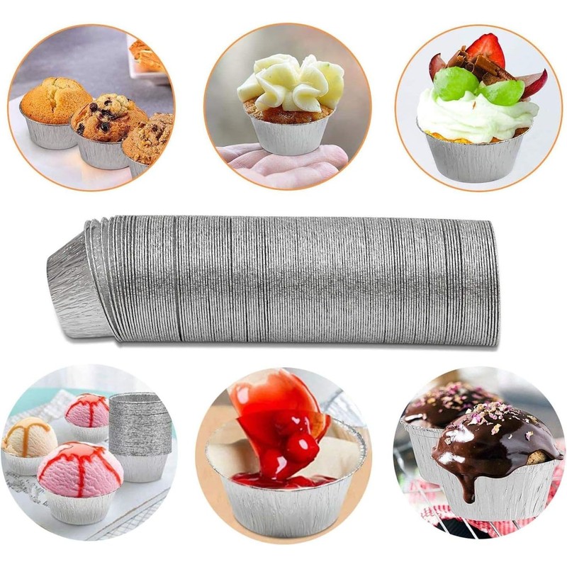 100 pcs Foil Cups,Silver Foil Baking Cups Muffin Liners for