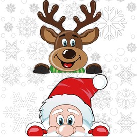 JOFONY Christmas Window Stickers, 300 Pieces Window Stickers for Christmas, Snowflakes, Santa Claus, Elk Window Pictures for Window Decoration, Doors, Shop Windows