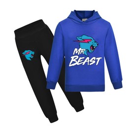 Boy's Lightning Cat Youtuber Tracksuit Pullover Hoodie Jogging Pants Set 2 Pieces Sweatsuit for 6-13 Years (6-7 years, Blue)
