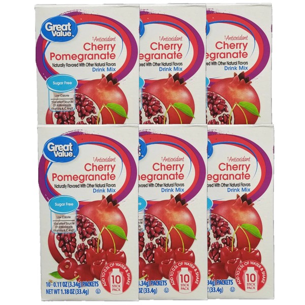 Cherry Pomegranate Antioxidant Drink Mix, Sugar-Free, 0.11 oz, 10 count (Pack of 6)