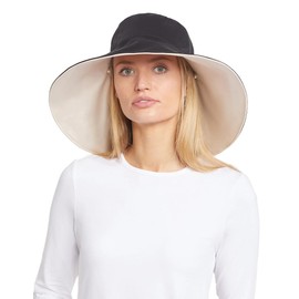 Solbari Ultra Wide Brim Sun Hat UPF50+ Packable UV Sun Protection Hats with Full Coverage Brim, Black/Beige, Small-Medium