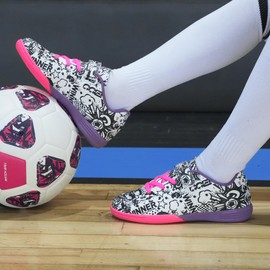 brooman Kids Indoor Soccer Shoes Boys Girls Futsal Soccer Shoes (1,Fuchsia/Purple)