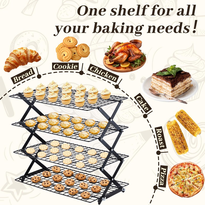 Pleafind 4 Tier Collapsible Cooling Rack - 3 Setting Design,