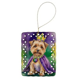 Caroline's Treasures Norfolk Terrier King of Mardi Gras Porcelain Ornament Christmas Tree Hanging Decorations for Home Christmas Holiday, Rectangle, Gift, Multicolor