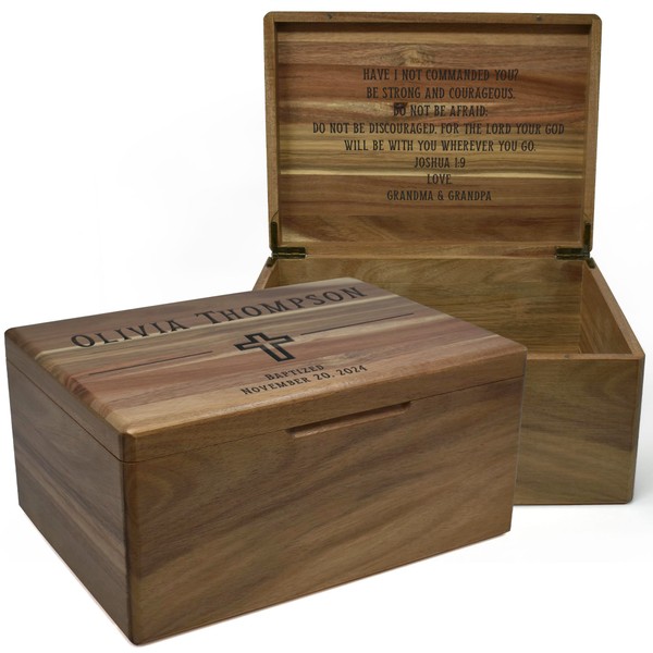 First Communion Box Acacia Wood - Personalized Baptism Gift for