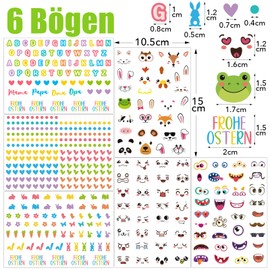 BOOMTOP 6 Sheets Easter Eggs Stickers Tattoos Egg Colours Easter Decoration Stickers Easter Eggs Colouring Funny Animal Faces Colourful Eyes Mouth Sticker Happy Easter Craft Letters Stickers Easter