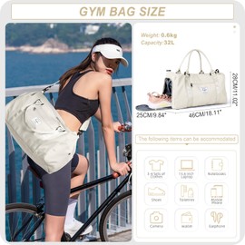 Gym Bag Women Men with Shoes Compartment & Wet Pocket,for Easyjet Airlines Cabin Bag 45x36x20 Underseat Travel Duffel Bag Holdall Tote Carry on Luggage Overnight Bag Carry on Bag,Milky White