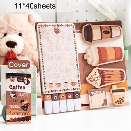 Cute Sticky Notes Set, Cartoon Coffee Sticky Memo Pads, 440 Sheets Kawaii Small Self-Stick Memo Note Pads Divider Tabs Bundle Writing Memo Pad Back to School Office Supplies (Coffee)