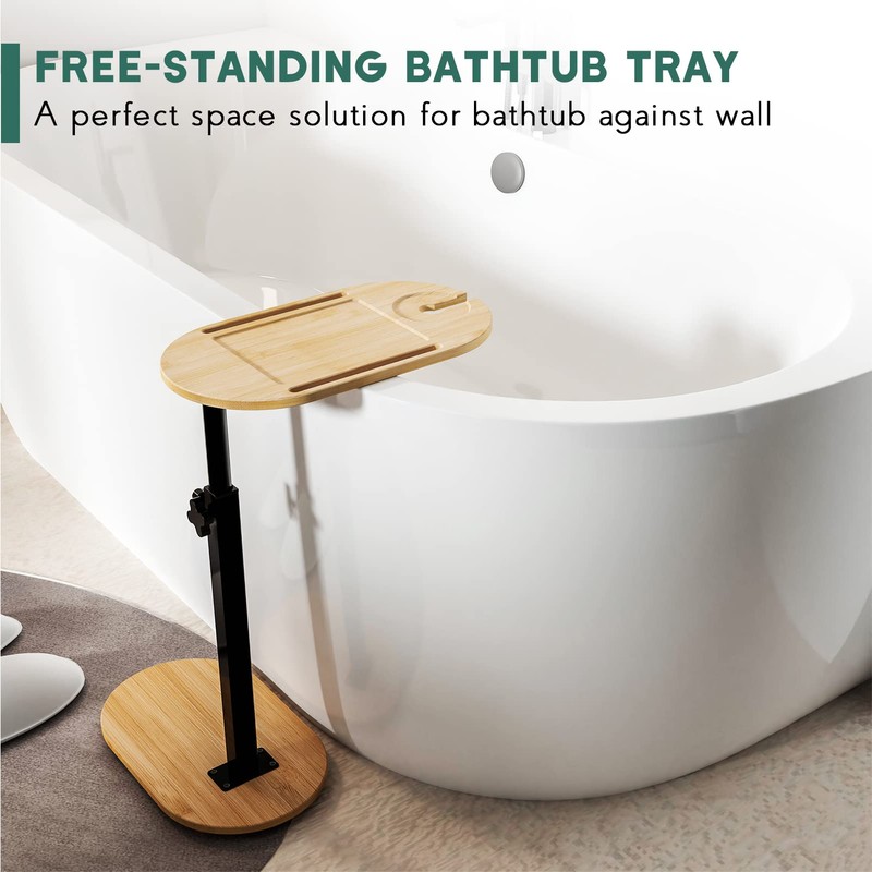 Yumkfoi Bamboo Bathtub Tray Table with Adjustable Height, Freestanding Bath