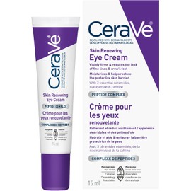CeraVe Skin Renewing Eye Cream (15 mL) – Under eye cream with caffeine, peptides & hyaluronic acid to reduce fine lines. Fragrance-free and ophthalmologist-tested.