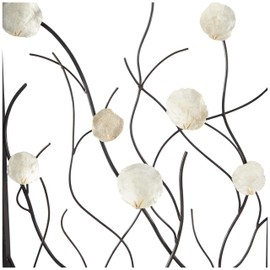 Deco 79 Metal Floral Home Wall Decor Wall Sculpture with Capiz Accents, Set of 3 Wall Art 20"W, 40"H, Black