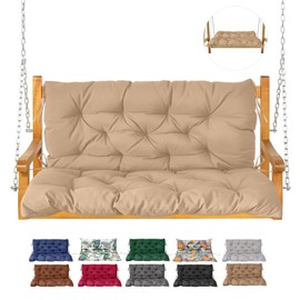 NANGELRN Porch Swing Cushion with Backrest,Waterproof Bench Cushion for Outdoor Furniture,2-3 Seater Replacement Thickened Swing Cushion with Ties,Patio,Outdoor,Backyard and Garden (Khaki,47x40)
