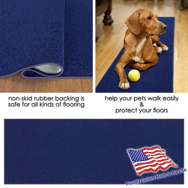 Custom Size Blue Solid Plain Rubber Backed Non-Slip Hallway Stair