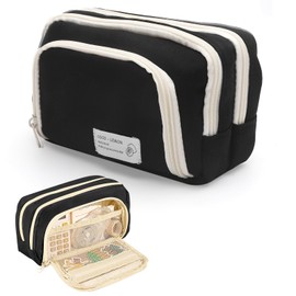 Pencil Case Black Pencil Case Aesthetic Pencil Case 3 Compartments Pencil Case Large Capacity Pencil Case Girls Boys Teenagers Adults Case School Pencil Case Pencil Case for School Office, a, Pencil