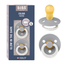 BIBS Colour Glow 2 Pack BPA Free Glow in the Dark Cherry Shape Nipple Natural Rubber/Latex, Made in Denmark, Size 3 (18+ Months), Cloud Glow