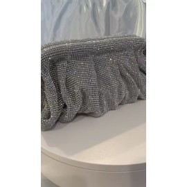 NY FASHION ACCESSORIES New  Stunning Silver Pleated Rhinestone Mesh Evening Clutch Bag