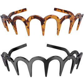 2 Pcs Zigzag Headbands, Zig Zag Headbands, U Shape Fashion Tooth Comb Headband, Black and Leopard-Print Shark Tooth Hair Comb Hairband, Plastic Hair Bands with Elastic Non Slip Wavy Teeth