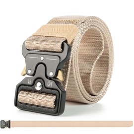 ZYEKIU Tactical Belt Men's Nylon Quick Release Belt 3.8 cm Work Belt Military Belt with Quick Release Metal Buckle for Mountaineering Climbing Training, khaki